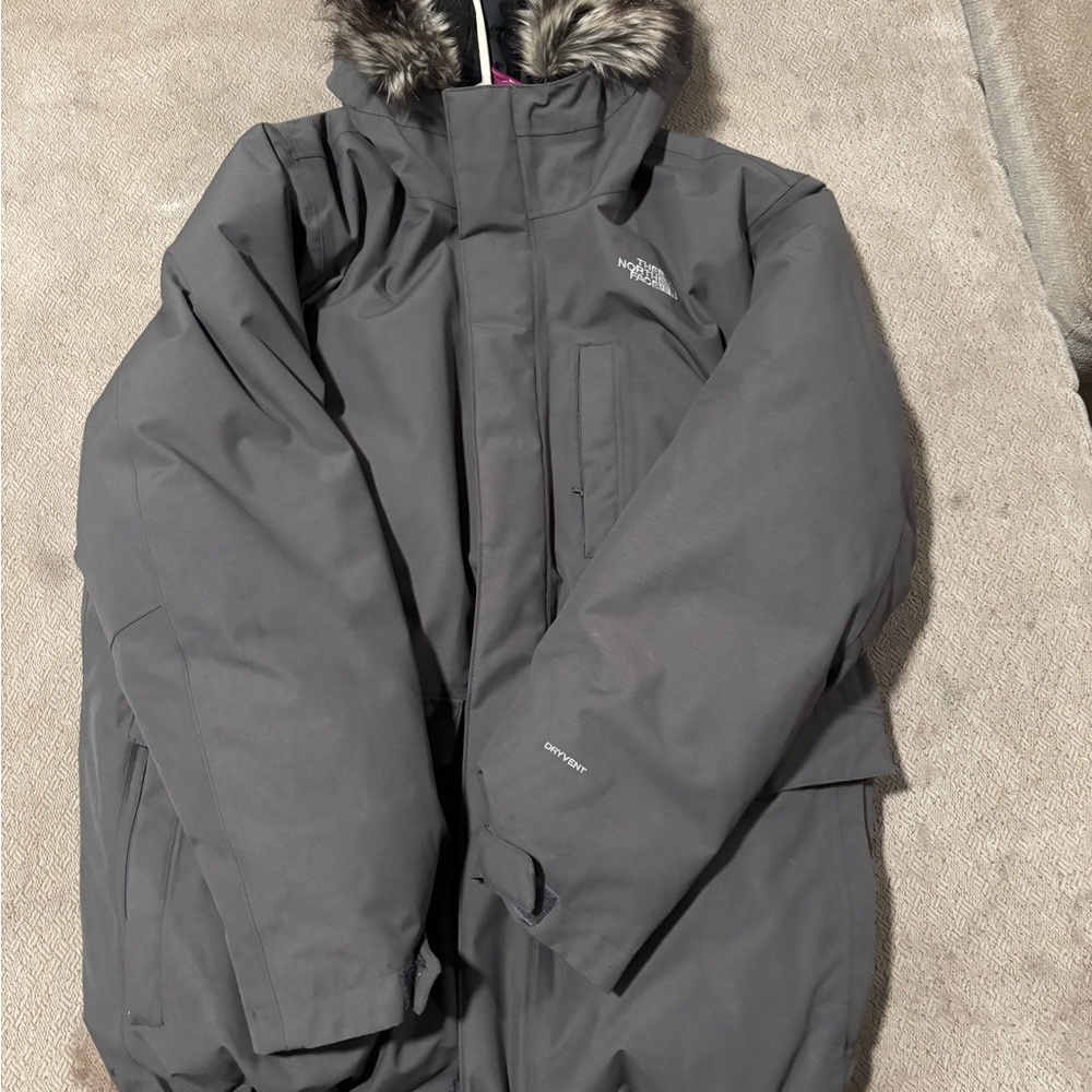 The North Face Gray Parka with Faux Fur Hood